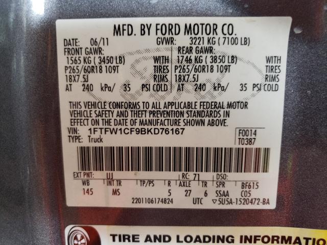 Photo 9 VIN: 1FTFW1CF9BKD76167 - FORD F150 SUPER 