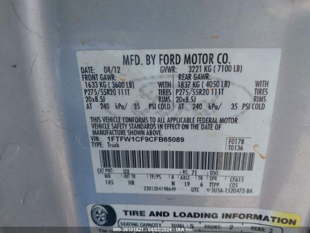 Photo 8 VIN: 1FTFW1CF9CFB65089 - FORD F-150 