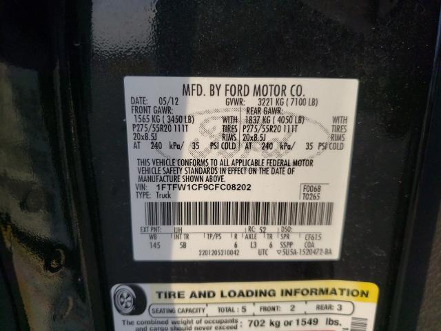 Photo 9 VIN: 1FTFW1CF9CFC08202 - FORD F150 SUPER 