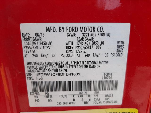 Photo 9 VIN: 1FTFW1CF9DFD41639 - FORD F150 SUPER 