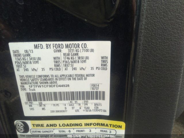 Photo 8 VIN: 1FTFW1CF9DFD44928 - FORD F-150 