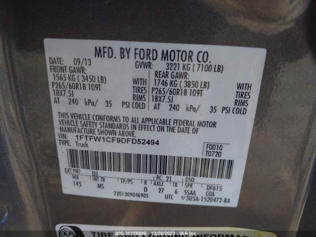 Photo 8 VIN: 1FTFW1CF9DFD52494 - FORD F-150 