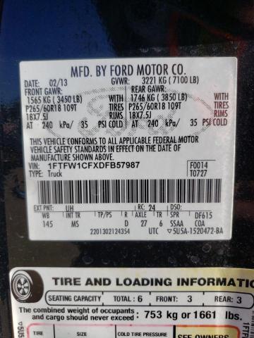 Photo 9 VIN: 1FTFW1CFXDFB57987 - FORD F150 SUPER 