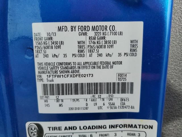 Photo 11 VIN: 1FTFW1CFXDFE02173 - FORD F150 SUPER 