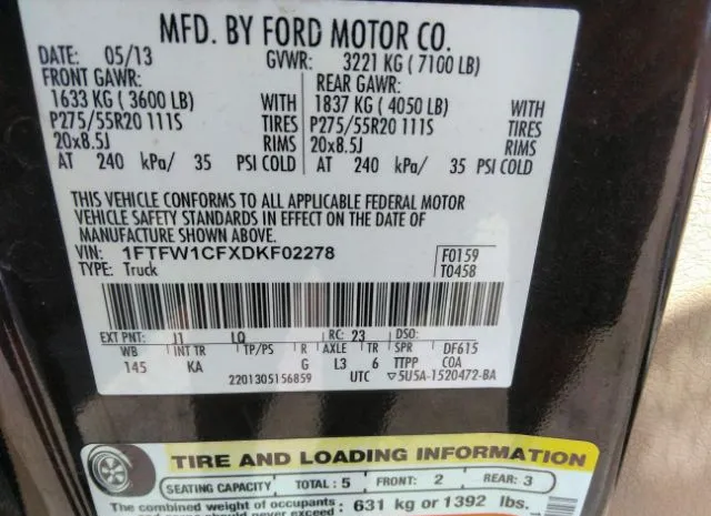 Photo 8 VIN: 1FTFW1CFXDKF02278 - FORD F-150 