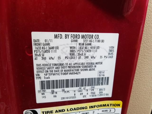 Photo 9 VIN: 1FTFW1CT0BFA65421 - FORD F150 SUPER 