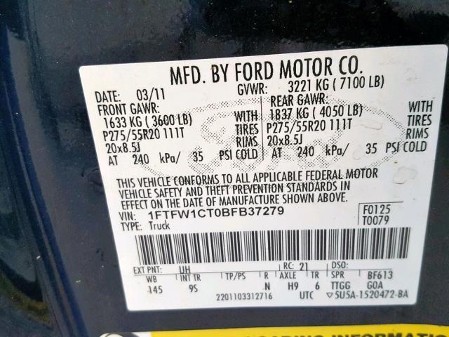 Photo 9 VIN: 1FTFW1CT0BFB37279 - FORD F150 SUPER 