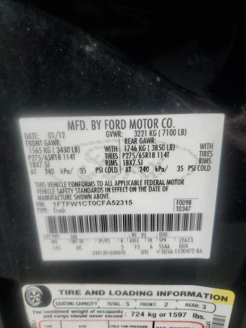 Photo 11 VIN: 1FTFW1CT0CFA52315 - FORD F150 SUPER 