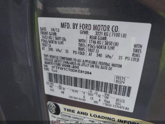 Photo 8 VIN: 1FTFW1CT0DKE81284 - FORD F-150 