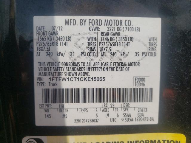 Photo 9 VIN: 1FTFW1CT1CKE15065 - FORD F150 SUPER 