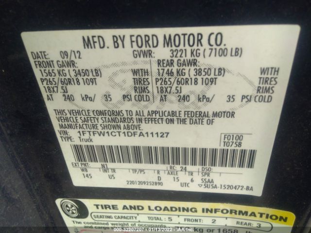 Photo 8 VIN: 1FTFW1CT1DFA11127 - FORD F-150 