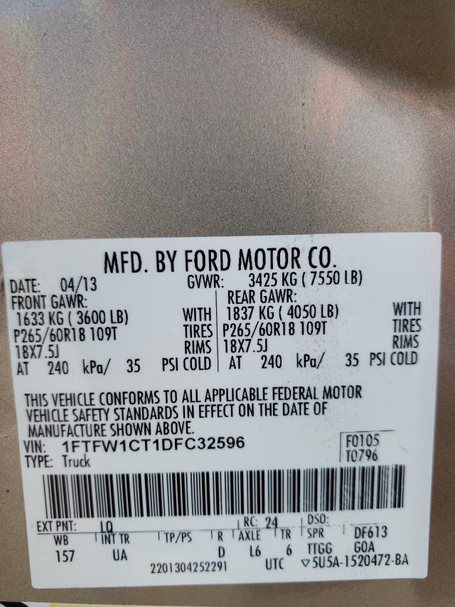 Photo 9 VIN: 1FTFW1CT1DFC32596 - FORD F150 SUPER 