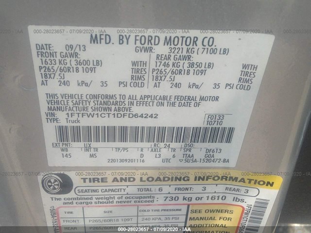 Photo 8 VIN: 1FTFW1CT1DFD64242 - FORD F-150 