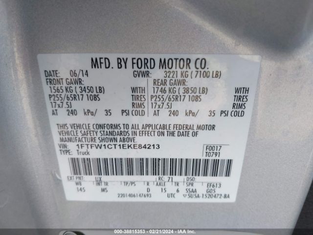 Photo 8 VIN: 1FTFW1CT1EKE84213 - FORD F-150 