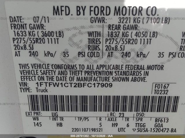 Photo 8 VIN: 1FTFW1CT2BFC17909 - FORD F-150 