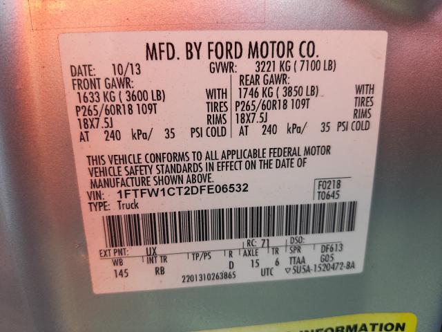 Photo 9 VIN: 1FTFW1CT2DFE06532 - FORD F150 SUPER 