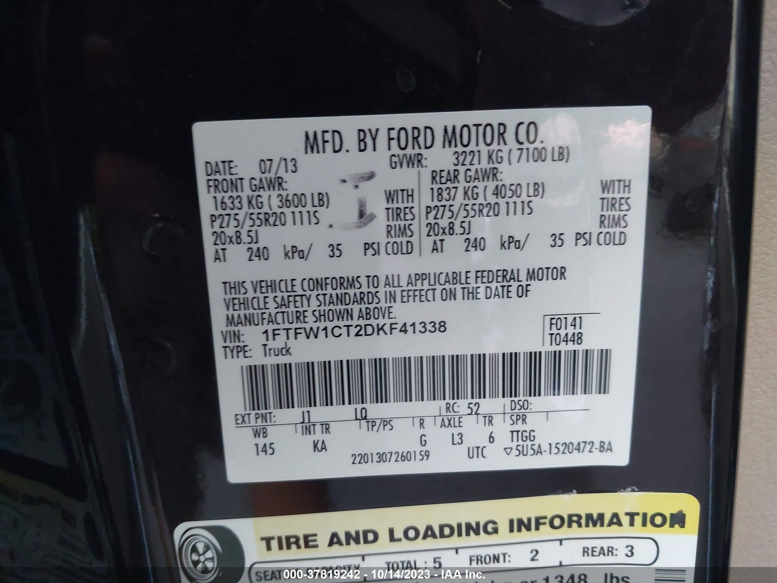 Photo 8 VIN: 1FTFW1CT2DKF41338 - FORD F-150 