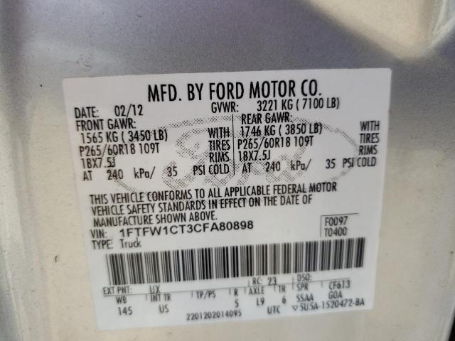 Photo 9 VIN: 1FTFW1CT3CFA80898 - FORD F150 SUPER 