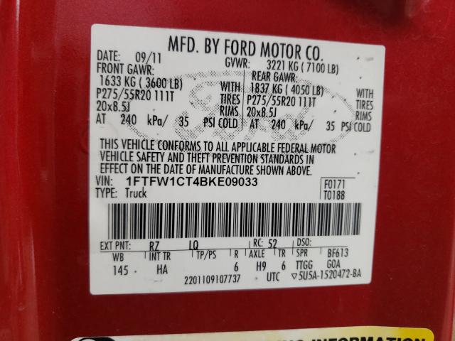 Photo 9 VIN: 1FTFW1CT4BKE09033 - FORD F150 SUPER 