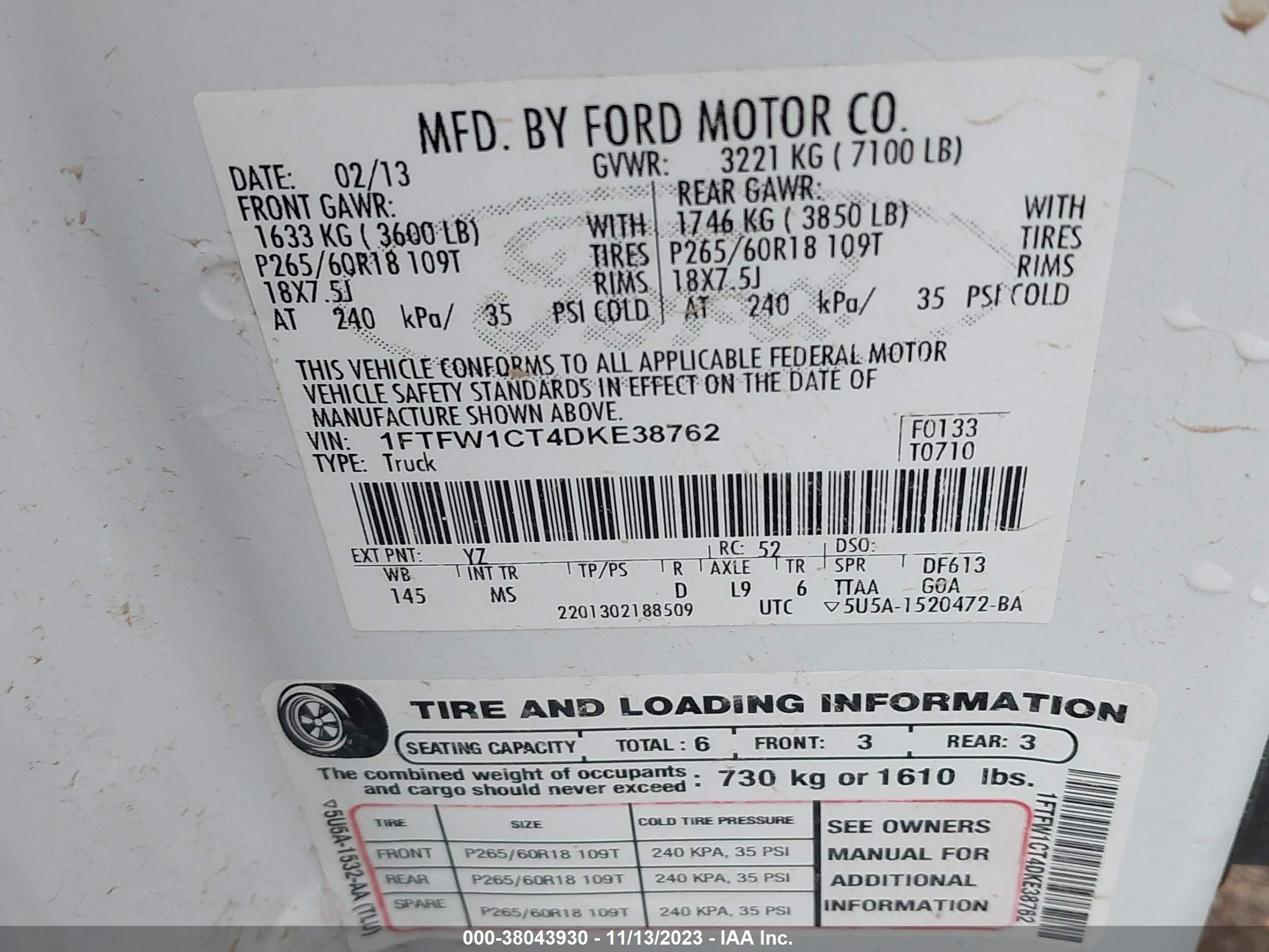 Photo 8 VIN: 1FTFW1CT4DKE38762 - FORD F-150 