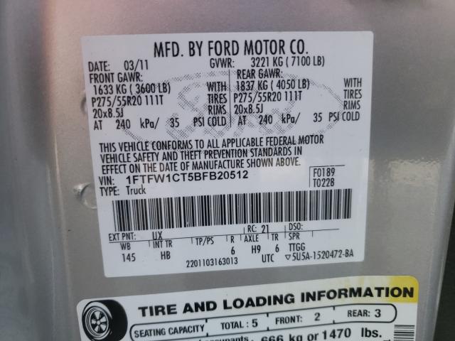 Photo 9 VIN: 1FTFW1CT5BFB20512 - FORD F150 SUPER 