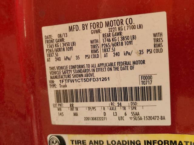 Photo 9 VIN: 1FTFW1CT5DFD31261 - FORD F150 SUPER 