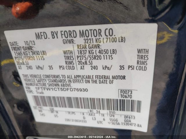 Photo 8 VIN: 1FTFW1CT5DFD76930 - FORD F-150 