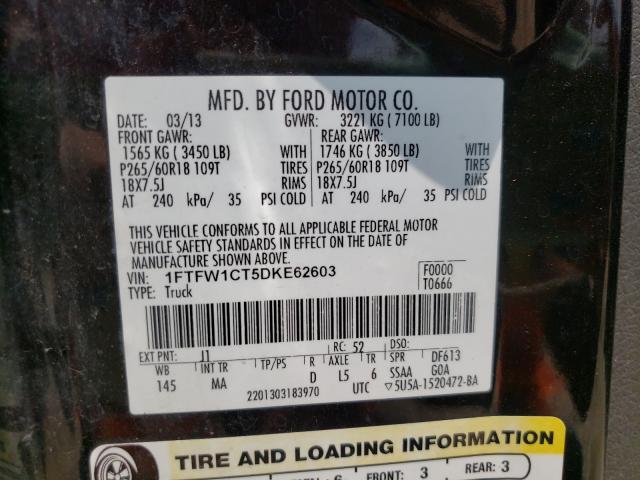 Photo 9 VIN: 1FTFW1CT5DKE62603 - FORD F150 SUPER 