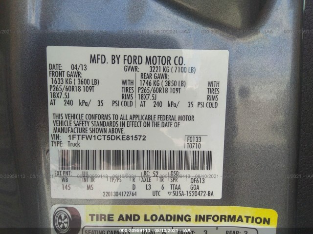 Photo 8 VIN: 1FTFW1CT5DKE81572 - FORD F-150 