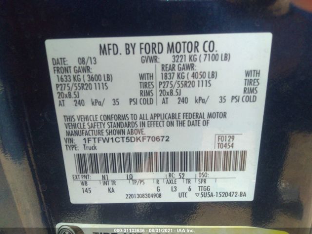 Photo 8 VIN: 1FTFW1CT5DKF70672 - FORD F-150 