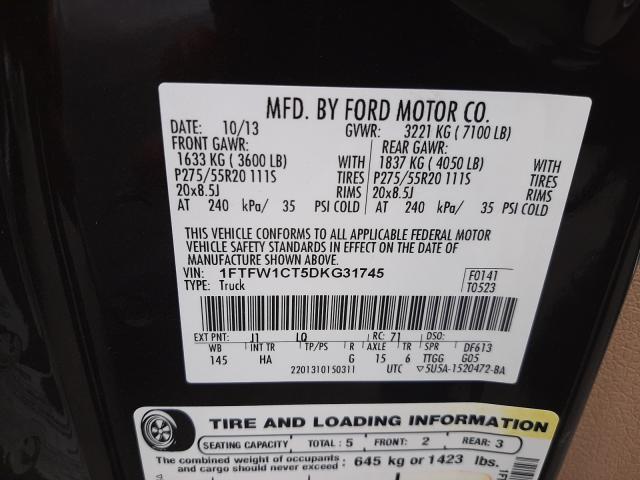 Photo 9 VIN: 1FTFW1CT5DKG31745 - FORD F150 SUPER 