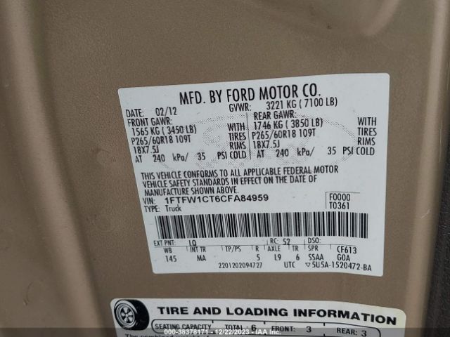 Photo 8 VIN: 1FTFW1CT6CFA84959 - FORD F-150 