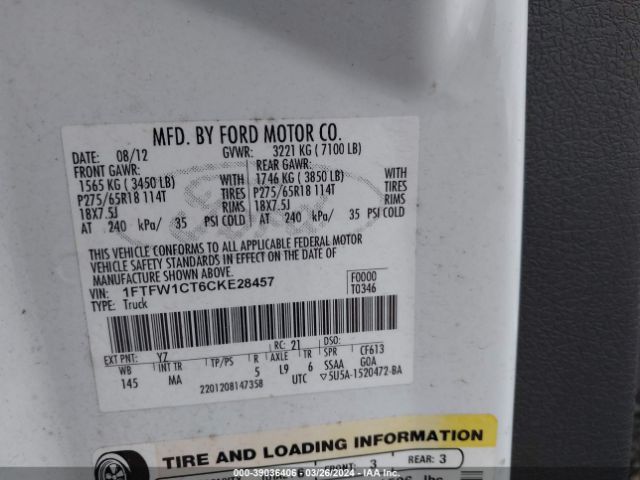 Photo 8 VIN: 1FTFW1CT6CKE28457 - FORD F-150 