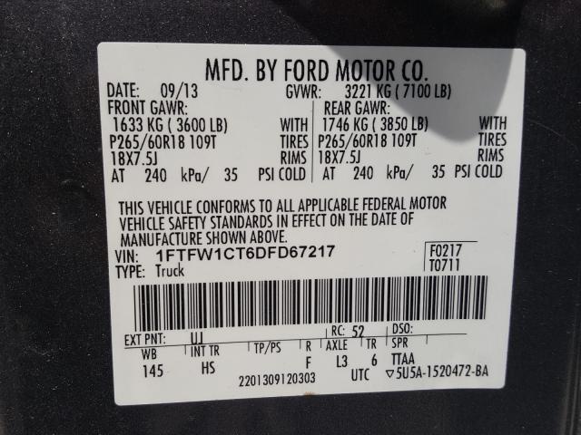 Photo 9 VIN: 1FTFW1CT6DFD67217 - FORD F150 SUPER 