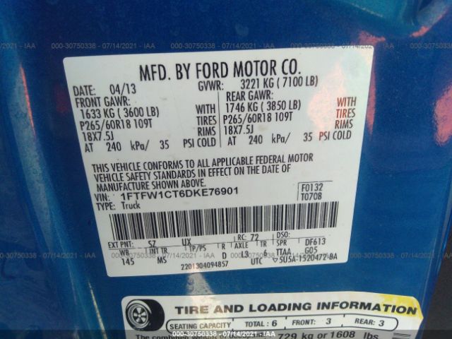 Photo 8 VIN: 1FTFW1CT6DKE76901 - FORD F-150 