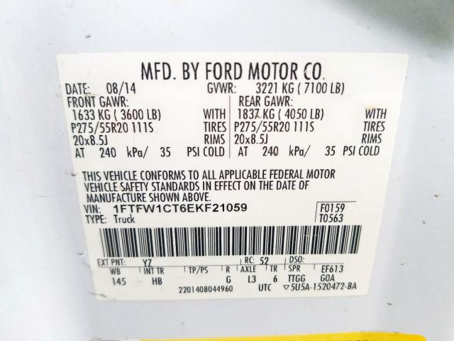 Photo 9 VIN: 1FTFW1CT6EKF21059 - FORD F150 SUPER 