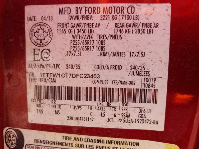 Photo 9 VIN: 1FTFW1CT7DFC23403 - FORD F150 SUPER 