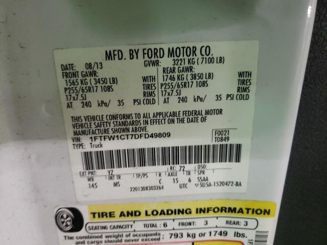 Photo 9 VIN: 1FTFW1CT7DFD49809 - FORD F150 SUPER 