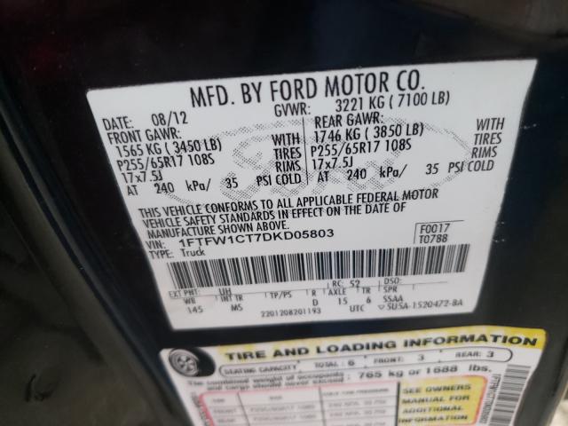 Photo 9 VIN: 1FTFW1CT7DKD05803 - FORD F150 SUPER 