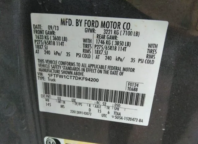 Photo 8 VIN: 1FTFW1CT7DKF94200 - FORD F-150 