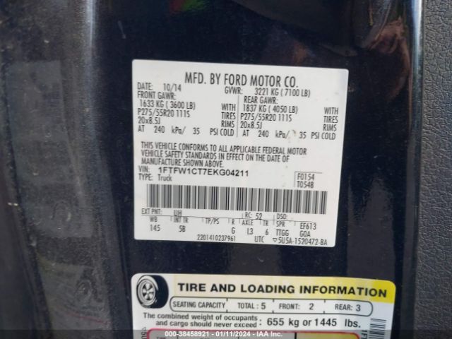 Photo 8 VIN: 1FTFW1CT7EKG04211 - FORD F-150 