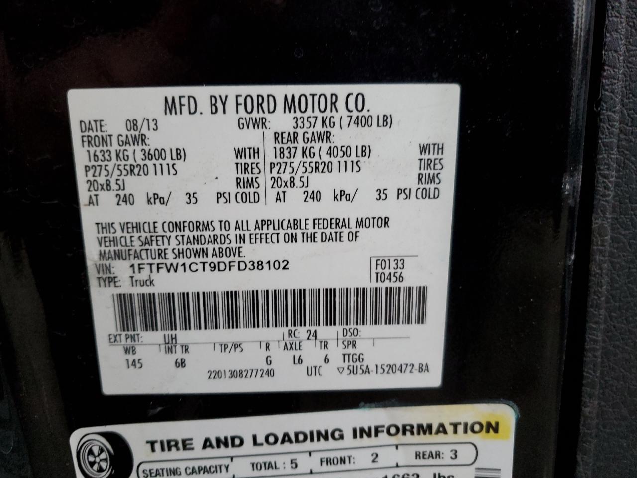 Photo 11 VIN: 1FTFW1CT9DFD38102 - FORD F-150 