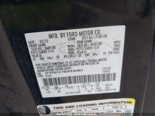 Photo 8 VIN: 1FTFW1CT9DKE20483 - FORD F-150 