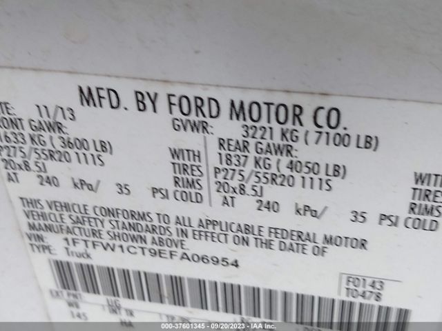 Photo 8 VIN: 1FTFW1CT9EFA06954 - FORD F-150 