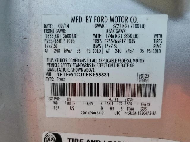 Photo 12 VIN: 1FTFW1CT9EKF55531 - FORD F150 SUPER 