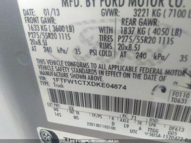 Photo 8 VIN: 1FTFW1CTXDKE04874 - FORD F-150 