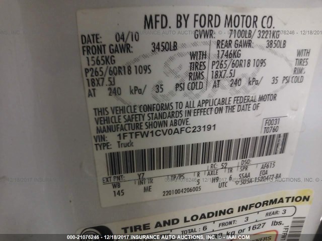 Photo 8 VIN: 1FTFW1CV0AFC23191 - FORD F-150 