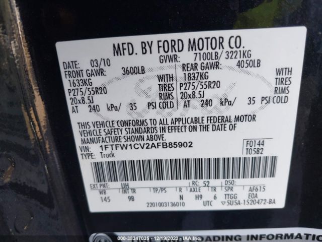 Photo 8 VIN: 1FTFW1CV2AFB85902 - FORD F150 