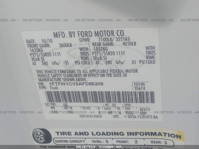 Photo 8 VIN: 1FTFW1CV5AFD86208 - FORD F-150 