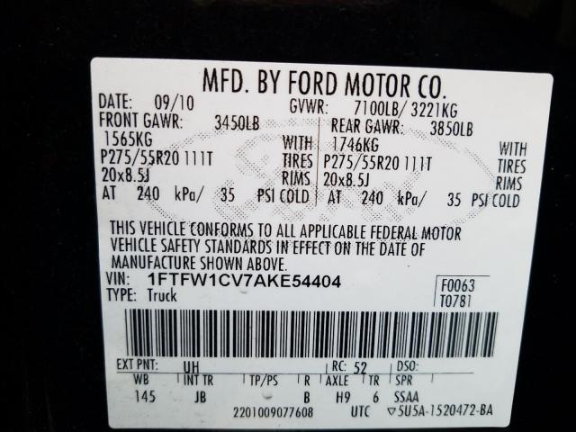 Photo 9 VIN: 1FTFW1CV7AKE54404 - FORD F150 SUPER 